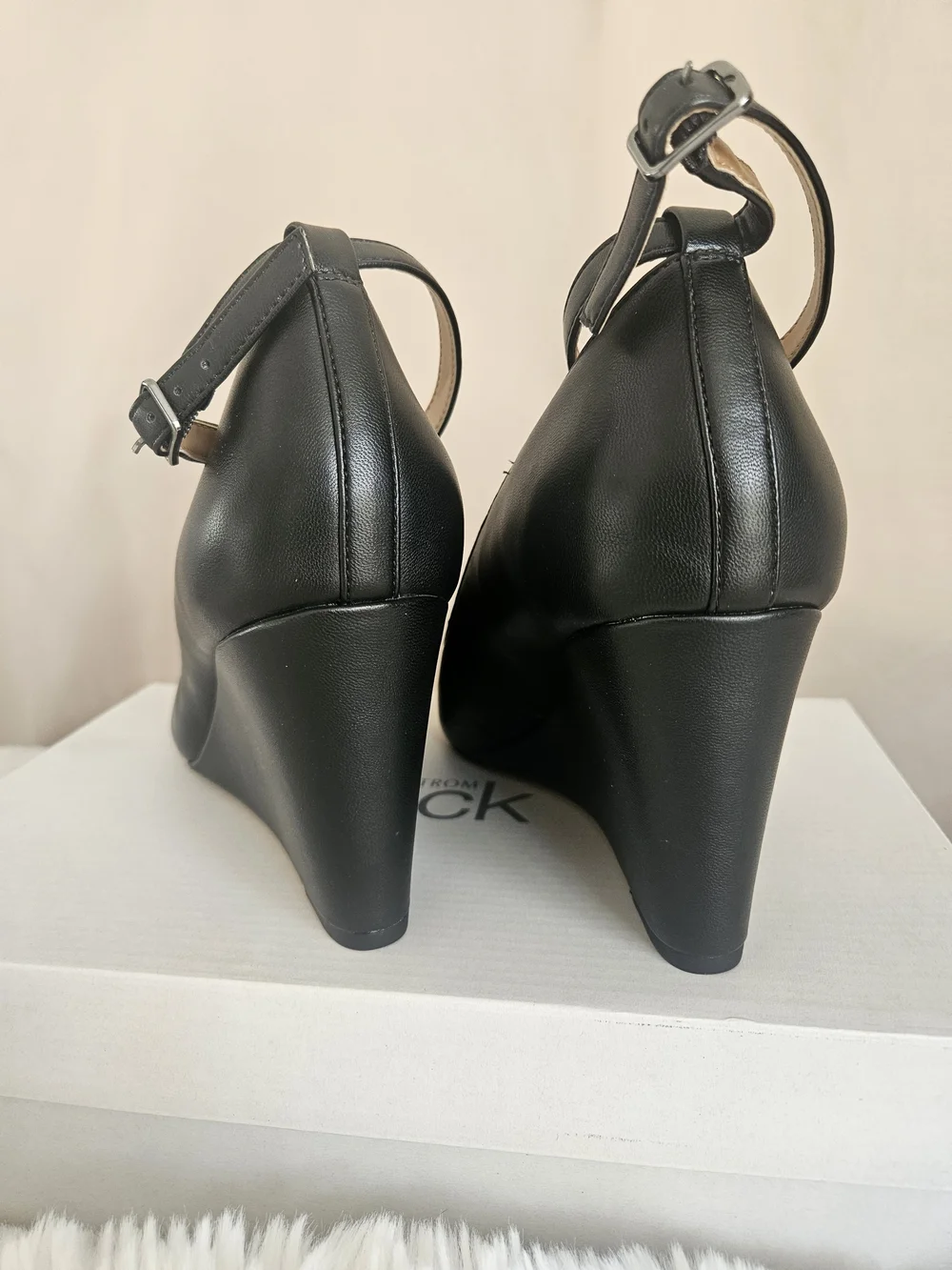 Nordstrom 'Piper' - Black Pointed Wedge Pumps with Ankle Strap